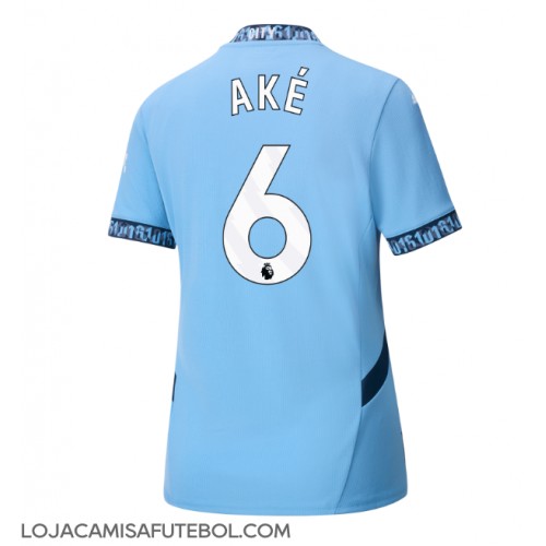 Camisa de Futebol Manchester City Nathan Ake #6 Equipamento Principal Mulheres 2024-25 Manga Curta